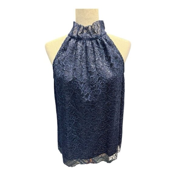 J Crew Womens Tie Neck in Metallic Lance Top~Size M~Midnight Blue Blouse L15 16 - Picture 2 of 10